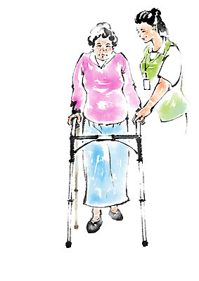 전신 PSD 여자 노년 일러스트 캘리그라피 의학 건강 서기 성인 두명 환자 물리치료사 보조기구 재활 국내일러스트 모션 사람 치료 기구 치료사 파일형식