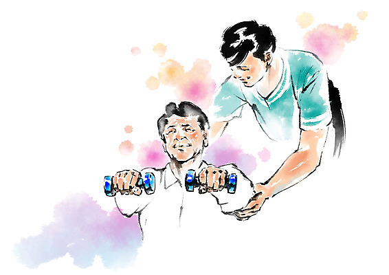 PSD 남자 일러스트 캘리그라피 의학 건강 들기 상반신 성인 두명 아령 환자 물리치료사 재활 재활운동 국내일러스트 모션 사람 치료 운동 치료사 파일형식