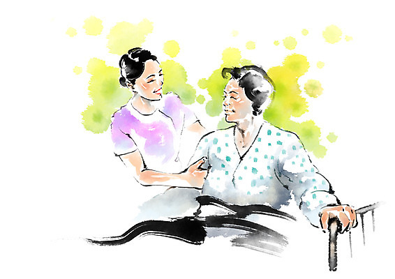 PSD 여자 일러스트 캘리그라피 의학 건강 웃음 상반신 성인 두명 환자 간호사 국내일러스트 표정 사람 의료진 파일형식