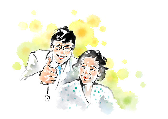 PSD 여자 노년 남자 일러스트 캘리그라피 의학 건강 웃음 손짓 상반신 성인 두명 환자 의사 최고 국내일러스트 모션 표정 사람 의료진 파일형식