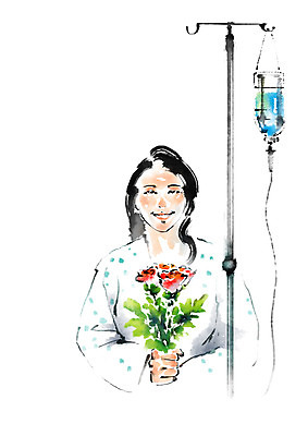 PSD 여자 꽃 일러스트 캘리그라피 의학 건강 한명 상반신 성인 환자 링거 국내일러스트 식물 1 의료기기 사람 파일형식