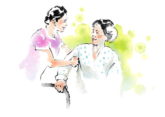 PSD 여자 노년 일러스트 캘리그라피 의학 건강 웃음 상반신 성인 두명 환자 간호사 국내일러스트 표정 사람 의료진 파일형식