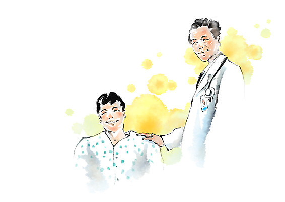 PSD 남자 일러스트 캘리그라피 의학 건강 웃음 상반신 성인 두명 환자 의사 국내일러스트 표정 사람 의료진 파일형식