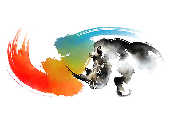 PSD 동물 한마리 야생동물 일러스트 캘리그라피 붓터치 뿔 사람없음 코뿔소 국내일러스트 1 포유류 파일형식