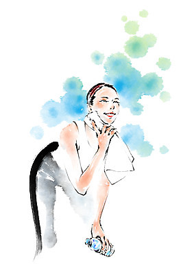 PSD 여자 다이어트 일러스트 캘리그라피 허리숙이기 한명 성인 수건 운동 물병 땀흘리기 국내일러스트 1 컨셉 건강 숙이기 사람 위생용품 물통 파일형식