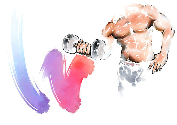 PSD 남자 일러스트 캘리그라피 근육 상의탈의 한명 들기 성인 운동 헬스 아령 국내일러스트 1 모션 탈의 건강 사람 파일형식