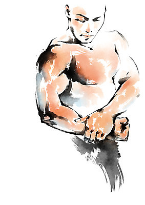 PSD 남자 일러스트 캘리그라피 상의탈의 한명 상반신 성인 운동 헬스 보디빌딩 보디빌더 알통 국내일러스트 1 근육 탈의 건강 사람 파일형식