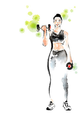 전신 PSD 여자 다이어트 일러스트 캘리그라피 한명 서기 들기 성인 운동 헬스 아령 국내일러스트 1 모션 건강 사람 파일형식