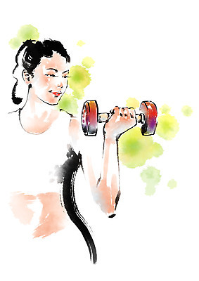 PSD 여자 다이어트 일러스트 캘리그라피 한명 들기 상반신 성인 운동 헬스 아령 국내일러스트 1 모션 건강 사람 파일형식