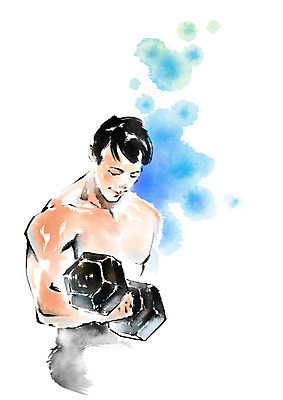 PSD 남자 일러스트 캘리그라피 상의탈의 한명 상반신 성인 운동 헬스 아령 국내일러스트 1 탈의 건강 사람 파일형식