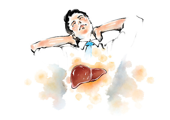 PSD 남자 일러스트 캘리그라피 건강 피곤 한명 상반신 성인 비즈니스맨 질병 간 간암 국내일러스트 1 컨셉 비즈니스 의학 사람 직장인 장기_의학 암 파일형식