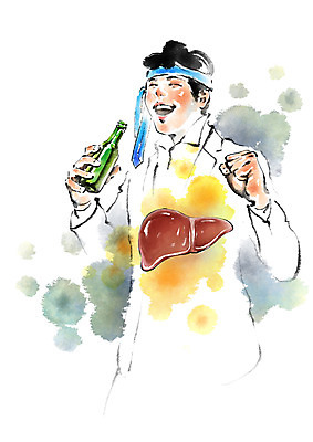 PSD 남자 일러스트 캘리그라피 노래 넥타이 건강 한명 상반신 성인 비즈니스맨 질병 음주 간 소주병 간암 과음 국내일러스트 1 잡화 음악 비즈니스 의학 술병 사람 직장인 장기_의학 소주 암 파일형식