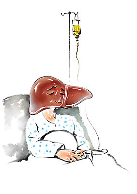 PSD 일러스트 캘리그라피 건강 병원 한명 고통 환자 질병 링거 간 국내일러스트 1 감정 의학 의료기기 사람 장기_의학 파일형식