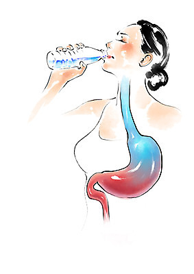 PSD 여자 일러스트 캘리그라피 건강 한명 상반신 성인 마시기 질병 물병 위장 국내일러스트 1 의학 모션 사람 장기_의학 물통 파일형식