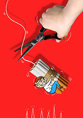 손 남자 포토일러 가위 담배 매달리기 한명 성인 신체부위 폭탄 자르기 금연 가위질 이미지편집 AI파일 편집이미지 1 캠페인 모션 문구용품 가위_도구 사람 폭발물 사회이슈 파일형식 벡터