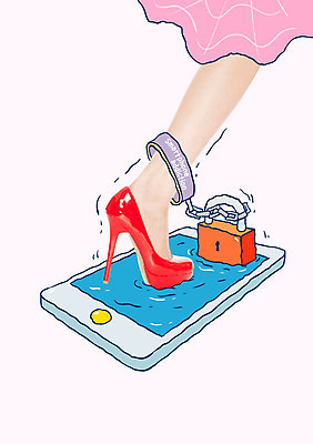 여자 포토일러 자물쇠 스마트폰 다리 하이힐 스마트폰중독 족쇄 스몸비 이미지편집 AI파일 편집이미지 구두 사람 신체부위 핸드폰 스마트기기 여성화 신조어 중독 파일형식 벡터