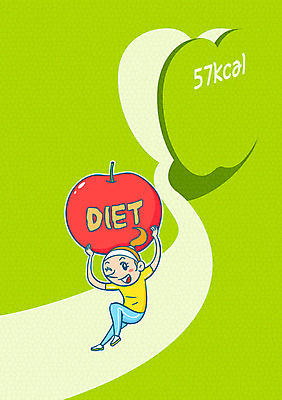 여자 음식 다이어트 일러스트 한명 성인 사과 칼로리 국내일러스트 AI파일 1 과일 건강 사람 파일형식 벡터