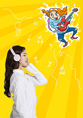 여자 남자 음악 연주 음표 포토일러 상반신 20대 두명 옆모습 눈감음 헤드폰 음악감상 한국인 기타 기타리스트 이미지편집 AI파일 편집이미지 기호 뷰포인트 음향기기 모션 현악기 문화예술 사람 동양인 청년 감상 연주자 파일형식 벡터