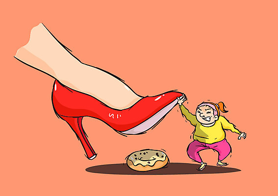 여자 다이어트 일러스트 발 한명 도넛 하이힐 비만 밟기 국내일러스트 AI파일 1 구두 모션 디저트 건강 사람 신체부위 여성화 몸매 파일형식 벡터