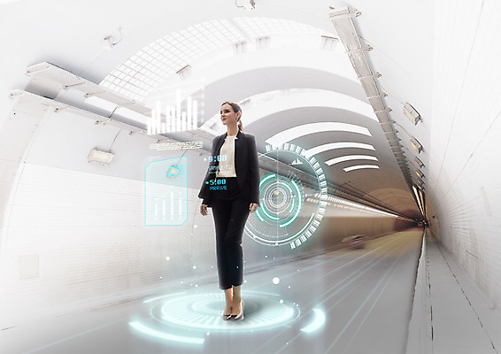 전신 PSD 서양인 편집 편집이미지 여자 비즈니스 그래프 한명 서기 20대 비즈니스우먼 터널 터치스크린 4차산업 이미지편집 외국인 1 산업 길 모션 사람 청년 직장인 파일형식