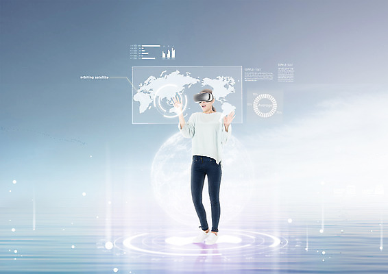 전신 PSD 편집 편집이미지 여자 세계지도 한명 서기 20대 지구본 놀람 한국인 3D안경 터치스크린 가상현실 4차산업 VR기기 이미지편집 1 감정 산업 안경 지도 모션 표정 사람 동양인 청년 세계 기계 파일형식