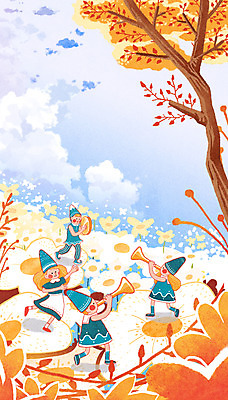 PSD 나무 구름 꽃 어린이 연주 일러스트 상상 자연 하늘 요정 상상일러스트 풍경 초원 여러명 나팔 심벌즈 난쟁이 꽃동산 동심 국내일러스트 자연요소 식물 악기 음악 다수 타악기 사람 생태계 파일형식