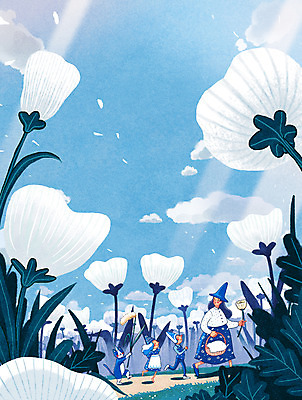 PSD 구름 한마리 여자 어린이 꽃밭 일러스트 상상 자연 하늘 요정 상상일러스트 풍경 초원 성인 세명 소풍 고양이 난쟁이 동심 국내일러스트 자연요소 1 꽃 포유류 사람 반려동물 야외활동 생태계 파일형식