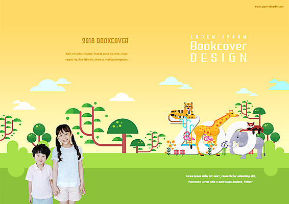 PSD 나무 구름 템플릿 편집 표지디자인 북디자인 출판디자인 여자 표지 남자 어린이 리플렛 북커버 코끼리 동물원 팜플렛 두명 한국인 호랑이 플라밍고 기린 레서판다 이미지템플릿 자연요소 식물 포유류 조류 사람 동양인 파일형식