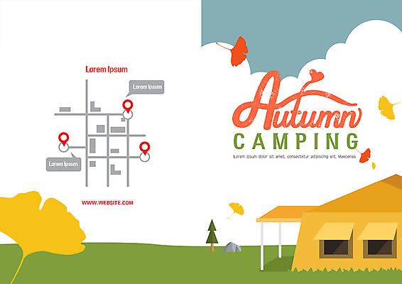 PSD 나무 템플릿 편집 표지디자인 북디자인 출판디자인 표지 리플렛 여행 북커버 텐트 팜플렛 사람없음 캠핑 가을 은행잎 약도 이미지템플릿 식물 계절 잎 지도 레저 캠핑도구 파일형식