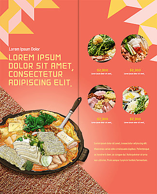 PSD 템플릿 편집 표지디자인 북디자인 출판디자인 내지 한식 음식 리플렛 2단접지 북커버 팜플렛 사람없음 라면 냄비 가격 메뉴 국자 햄 두부 쑥갓 부대찌개 이미지템플릿 채소 주방용품 육류 면류 솥 찌개 파일형식
