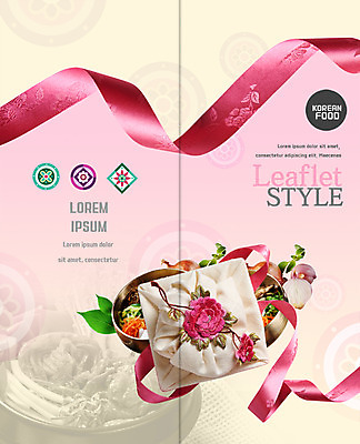 PSD 템플릿 편집 표지디자인 북디자인 출판디자인 표지 리본 한식 음식 리플렛 2단접지 북커버 양파 나뭇잎 팜플렛 사람없음 보자기 비빔밥 자수 이미지템플릿 잎 채소 파일형식 천_직물