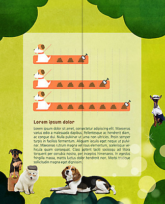 PSD 템플릿 편집 표지디자인 북디자인 출판디자인 내지 리플렛 2단접지 북커버 여러마리 그래프 팜플렛 사람없음 강아지 비글 치와와 미니어처핀셔 반려 이미지템플릿 다수 반려동물 개 파일형식 핀셔