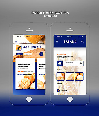 PSD 템플릿 빵 웹템플릿 디자인시안 모바일 사람없음 파란색 스마트폰 홈페이지 어플리케이션 바게트 모바일템플릿 모바일앱 이미지템플릿 음식 컬러 핸드폰 스마트기기 파일형식