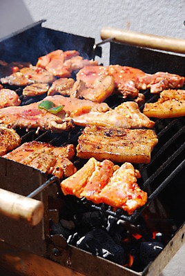 포토 JPG 해외이미지 라이프스타일 음식 불 불꽃 육류 돼지고기 스테이크 요리 사람없음 야외 여름 파티 식사 신선 뜨거움 맛 그릴 바비큐 굽기 주말 점심식사 해외202004 해외포토 자연요소 계절 컨셉 식재료 주방용품 서양음식 이벤트 생활 구이 파일형식 이미지허브