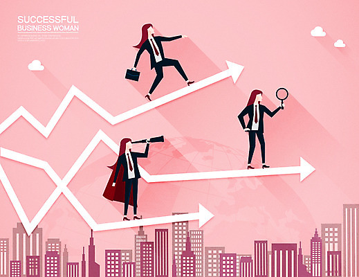 전신 여자 화살표 일러스트 회사 하늘 돋보기 직장 성인 건물 세명 망원경 비즈니스우먼 망토 리더 경영 리더쉽 얼굴없음 국내일러스트 AI파일 건축물 비즈니스 사람 직장인 파일형식 벡터