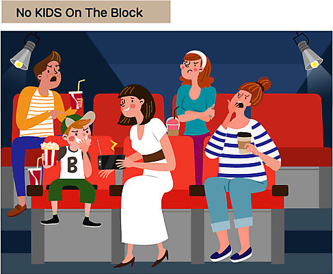 전신 응시 여자 남자 어린이 일러스트 엄마 들기 여러명 상반신 성인 스마트폰 영화관 극장 콜라 팝콘 공공장소 매너 방해 노키즈존 국내일러스트 AI파일 시선 다수 컨셉 가족 모션 사람 핸드폰 스마트기기 장소 예절 탄산음료 파일형식 벡터