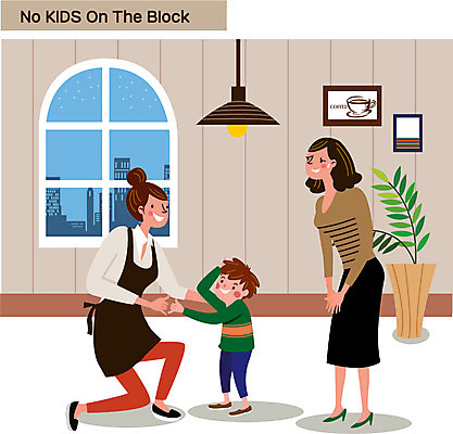 전신 응시 여자 남자 화분 어린이 일러스트 창문 엄마 조명 서기 웃음 성인 카페 사죄 약속 공공장소 매너 노키즈존 국내일러스트 AI파일 시선 가족 모션 표정 사람 상점 장소 예절 파일형식 벡터