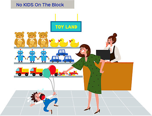 전신 여자 남자 어린이 일러스트 엄마 서기 들기 성인 세명 눕기 장난감 울음 계산대 직원 풍선 공공장소 매너 떼쓰기 노키즈존 국내일러스트 AI파일 가족 모션 표정 사람 장소 예절 파일형식 벡터