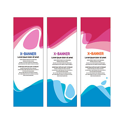 도형 템플릿 배너템플릿 세로배너 물결 분홍색 사람없음 파란색 현수막 겹침 배너세트 엑스배너 AI파일 배너 컬러 세로 세트 파일형식 벡터