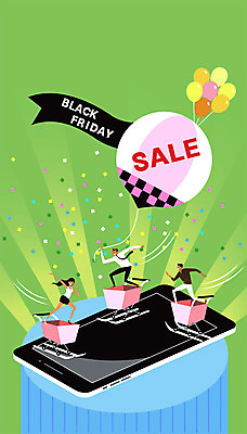 전신 여자 남자 일러스트 성인 세명 스마트폰 쇼핑 세일 검은색 카트 썰매 풍선 블랙프라이데이 국내일러스트 AI파일 컬러 데이이벤트 사람 핸드폰 스마트기기 파일형식 벡터