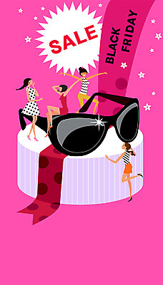 전신 여자 꽃 리본 일러스트 여러명 성인 쇼핑 선글라스 세일 검은색 블랙프라이데이 국내일러스트 AI파일 식물 안경 컬러 다수 데이이벤트 사람 파일형식 벡터