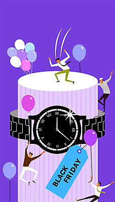 전신 남자 시계 일러스트 여러명 성인 쇼핑 세일 검은색 풍선 블랙프라이데이 국내일러스트 AI파일 컬러 다수 데이이벤트 사람 파일형식 벡터