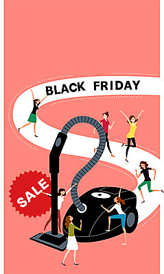 전신 여자 길 일러스트 여러명 성인 쇼핑 세일 검은색 청소기 블랙프라이데이 국내일러스트 AI파일 컬러 다수 데이이벤트 사람 전자제품 청소도구 파일형식 벡터