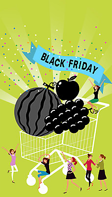 전신 여자 일러스트 포도 수박 여러명 성인 쇼핑 세일 검은색 카트 사과 꽃가루 블랙프라이데이 국내일러스트 AI파일 컬러 다수 과일 데이이벤트 사람 가루 파일형식 벡터