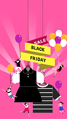 전신 옷 원피스 여자 남자 어린이 티셔츠 일러스트 여러명 쇼핑 세일 검은색 풍선 블랙프라이데이 국내일러스트 AI파일 컬러 다수 셔츠 데이이벤트 사람 파일형식 벡터