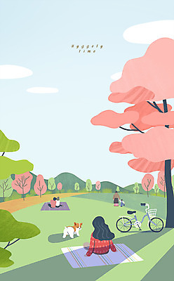 전신 PSD 나무 공원 여자 남자 일러스트 휴식 여러명 상반신 성인 자전거 벚꽃 강아지 돗자리 휘게라이프 안락 국내일러스트 식물 라이프스타일 공공시설 꽃 다수 컨셉 사람 반려동물 바이크 개 파일형식