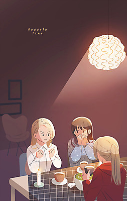 PSD 여자 커피 음식 의자 일러스트 식탁 휴식 조명 앉기 상반신 성인 세명 친구 수다 휘게라이프 안락 레이어드홈 국내일러스트 라이프스타일 음료 가구 컨셉 관계 모션 탁자 대화 사람 파일형식