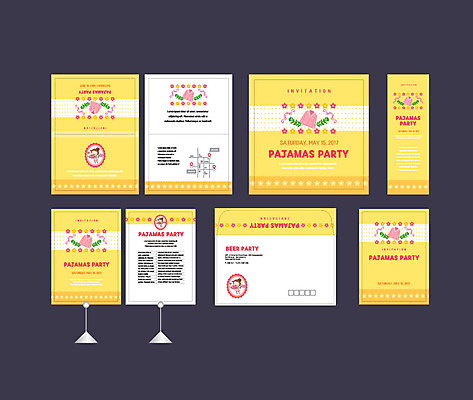 템플릿 배너템플릿 여자 꽃 나뭇잎 이벤트 상반신 성인 세명 세트 잠옷 현수막 전단 파자마파티 엽서 초대장 약도 소봉투 행사세트 행사템플릿 AI파일 식물 배너 옷 잎 지도 편지봉투 카드_감사 사람 파티 편지 홍보물 파일형식 벡터