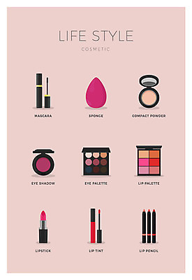 아이콘 사람없음 세트 뷰티 화장품 립스틱 팔레트 마스카라 파우더 아이섀도 스펀지 립틴트 립펜슬 2D아이콘 AI파일 파일형식 벡터