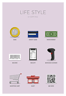 아이콘 지폐 사람없음 세트 동전 쇼핑카 신용카드 바코드 마트 영수증 QR코드 2D아이콘 AI파일 돈 금융 쇼핑 상점 카트 파일형식 벡터